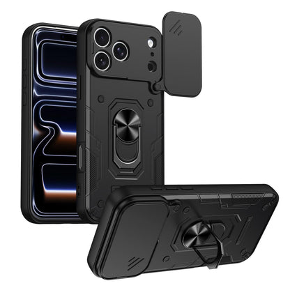 For iPhone 17 Pro Max Nanshan Armor Sliding Camshield Ring Holder Phone Case - Black - EDA009714301C