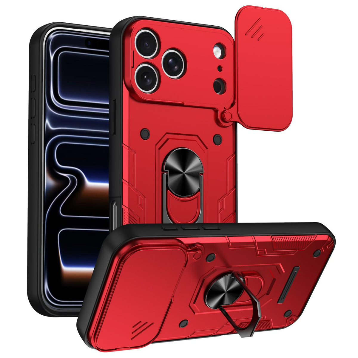For iPhone 17 Pro Max Nanshan Armor Sliding Camshield Ring Holder Phone Case - Red - EDA009714301D