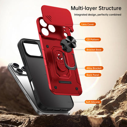 For iPhone 17 Pro Max Nanshan Armor Sliding Camshield Ring Holder Phone Case - Red - EDA009714301D