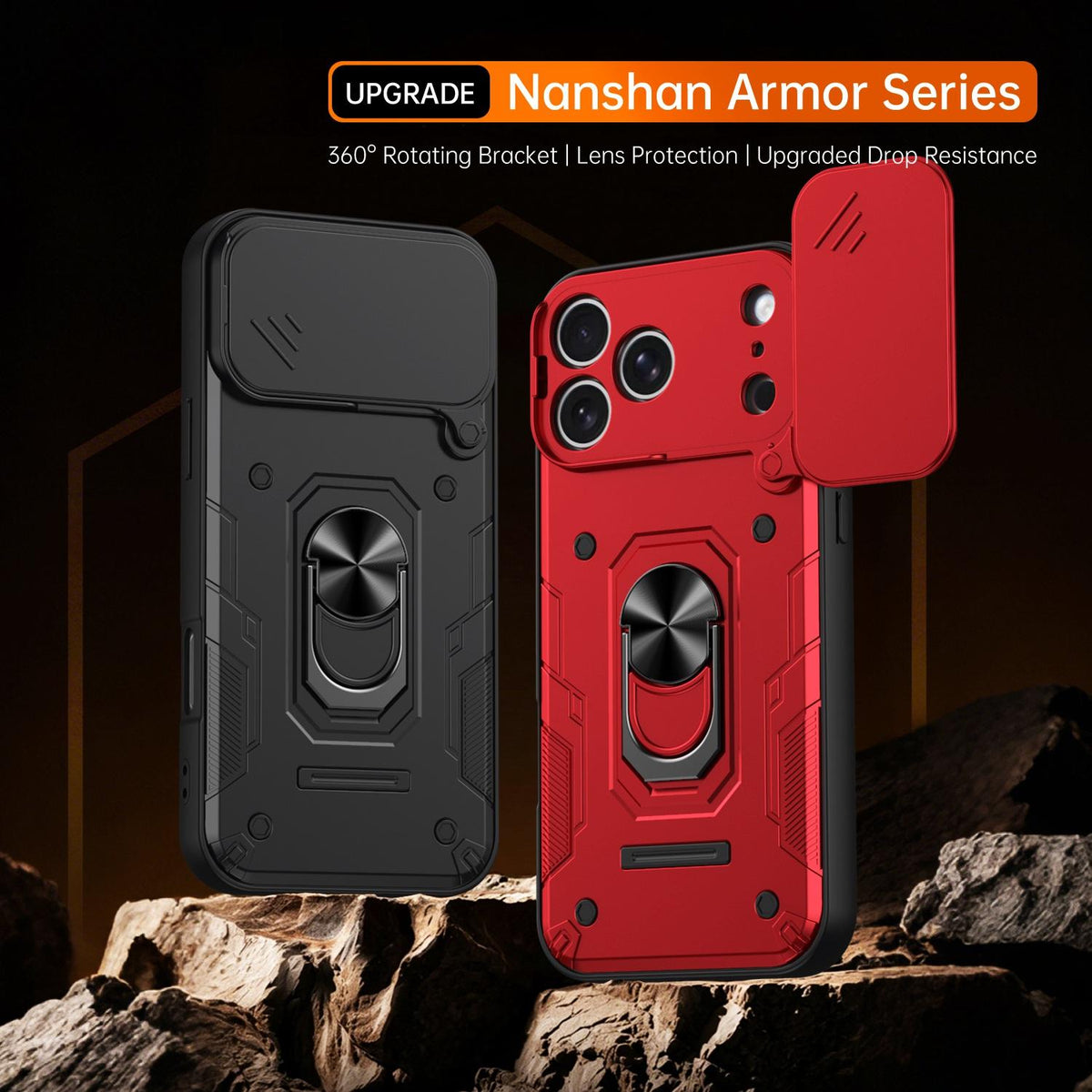For iPhone 17 Pro Max Nanshan Armor Sliding Camshield Ring Holder Phone Case - Purple - EDA009714301E