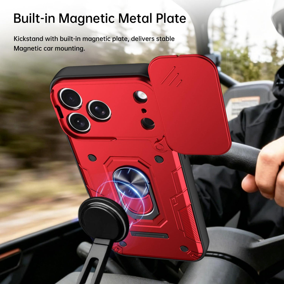 For iPhone 17 Pro Nanshan Armor Sliding Camshield Ring Holder Phone Case - Blue - EDA009714302B