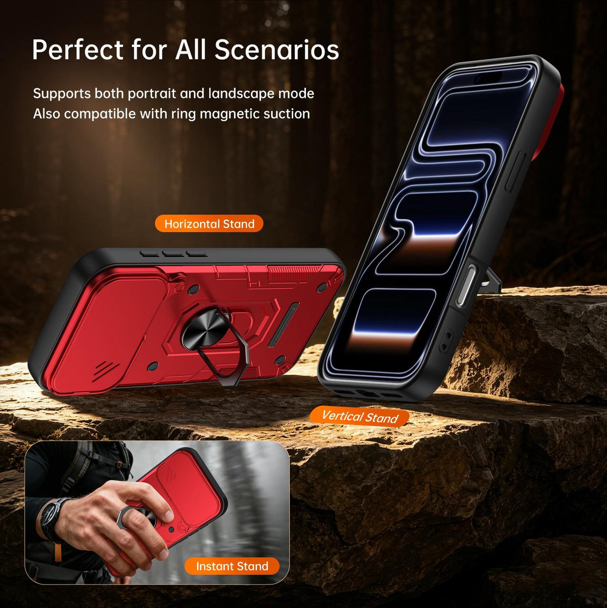 For iPhone 17 Pro Nanshan Armor Sliding Camshield Ring Holder Phone Case - Black - EDA009714302C