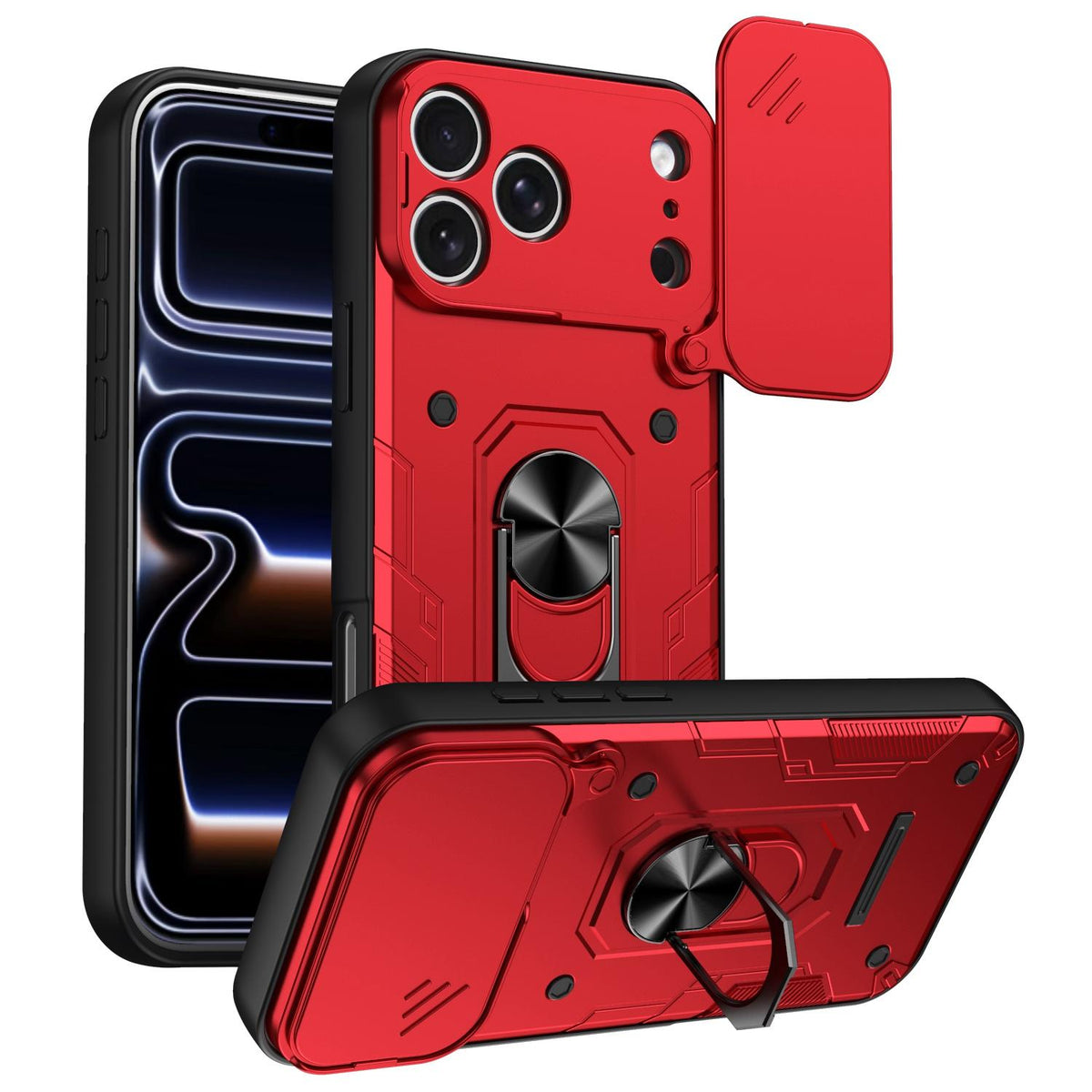 For iPhone 17 Pro Nanshan Armor Sliding Camshield Ring Holder Phone Case - Red - EDA009714302D