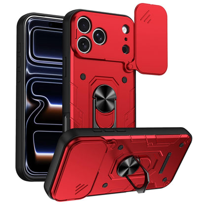For iPhone 17 Pro Nanshan Armor Sliding Camshield Ring Holder Phone Case - Red - EDA009714302D