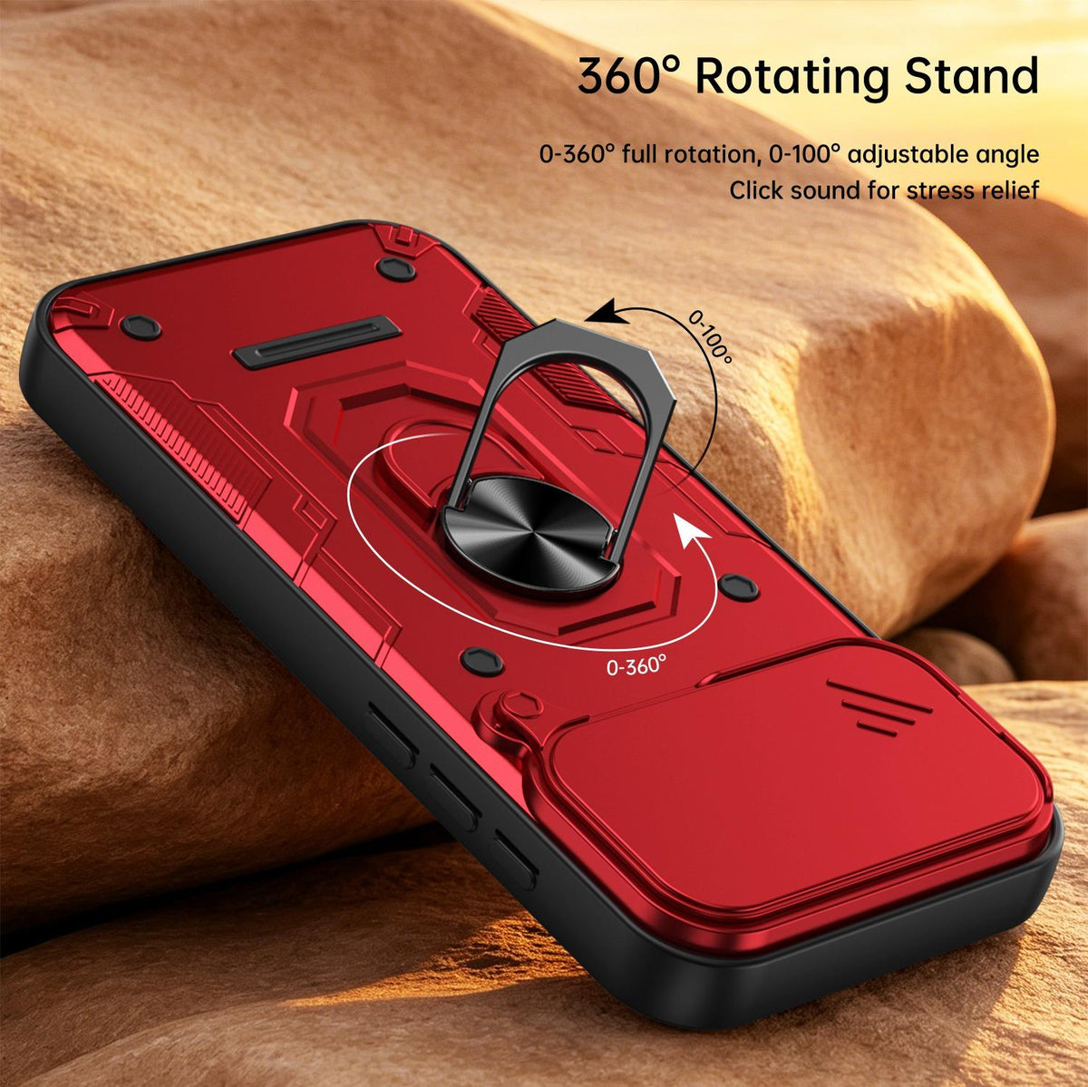 For iPhone 17 Pro Nanshan Armor Sliding Camshield Ring Holder Phone Case - Red - EDA009714302D
