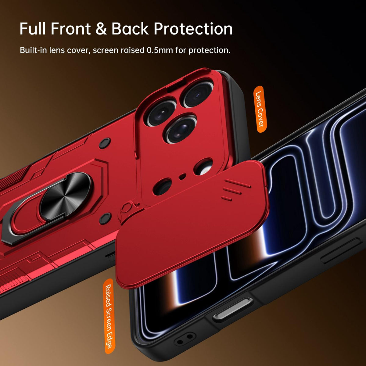 For iPhone 17 Pro Nanshan Armor Sliding Camshield Ring Holder Phone Case - Red - EDA009714302D