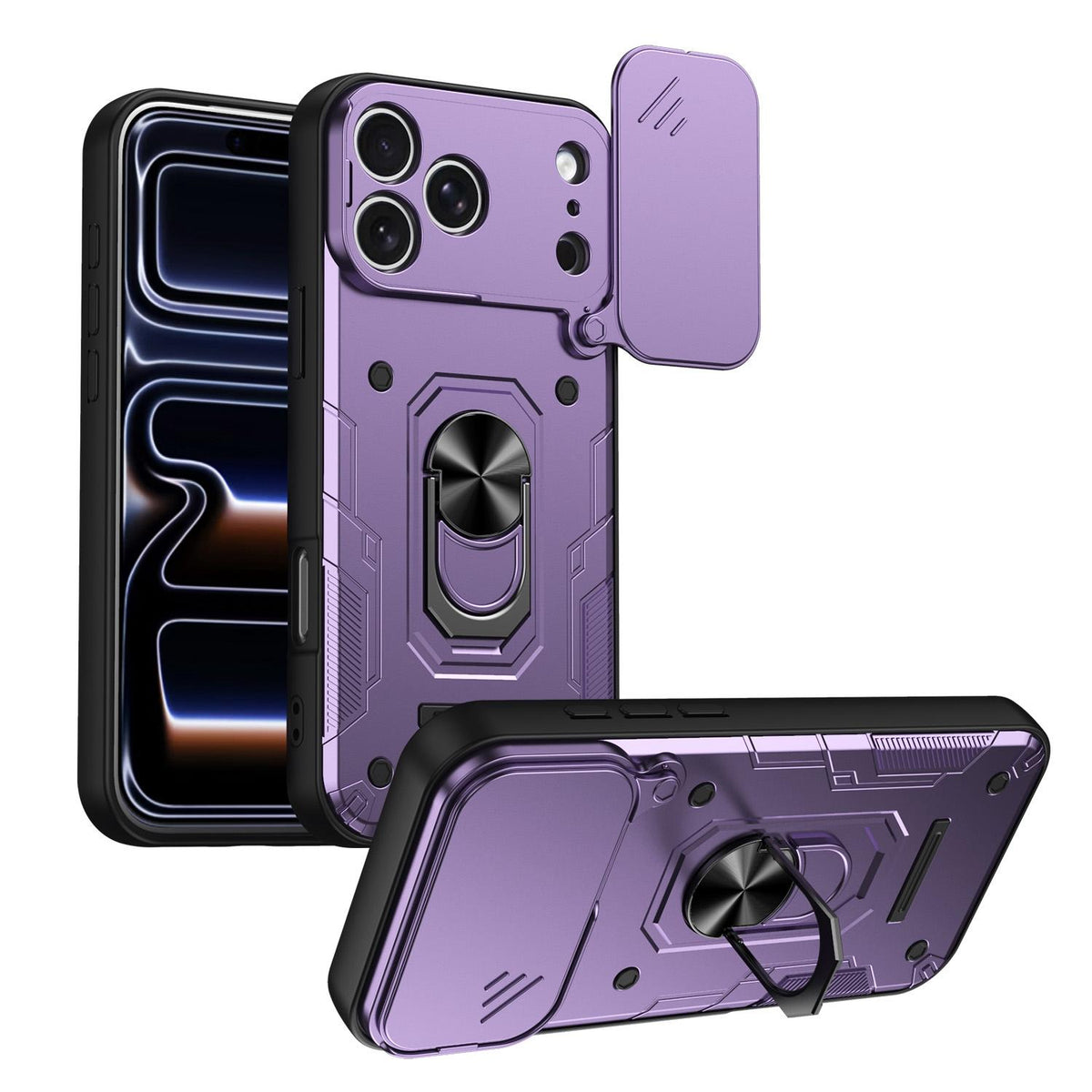 For iPhone 17 Pro Nanshan Armor Sliding Camshield Ring Holder Phone Case - Purple - EDA009714302E