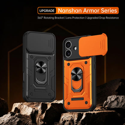For iPhone 17 Nanshan Armor Sliding Camshield Ring Holder Phone Case - Orange - EDA009714303A