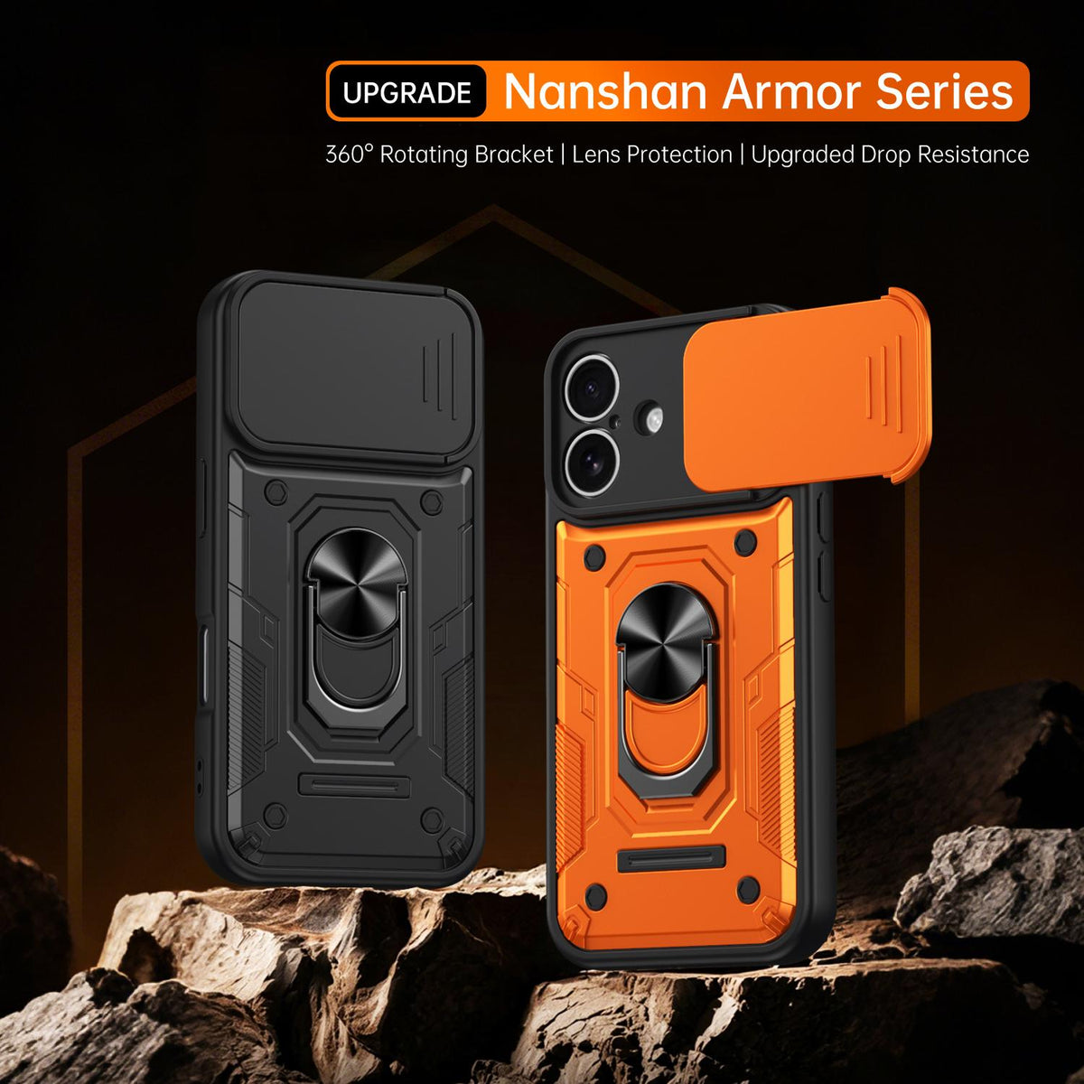 For iPhone 17 Nanshan Armor Sliding Camshield Ring Holder Phone Case - Blue - EDA009714303B