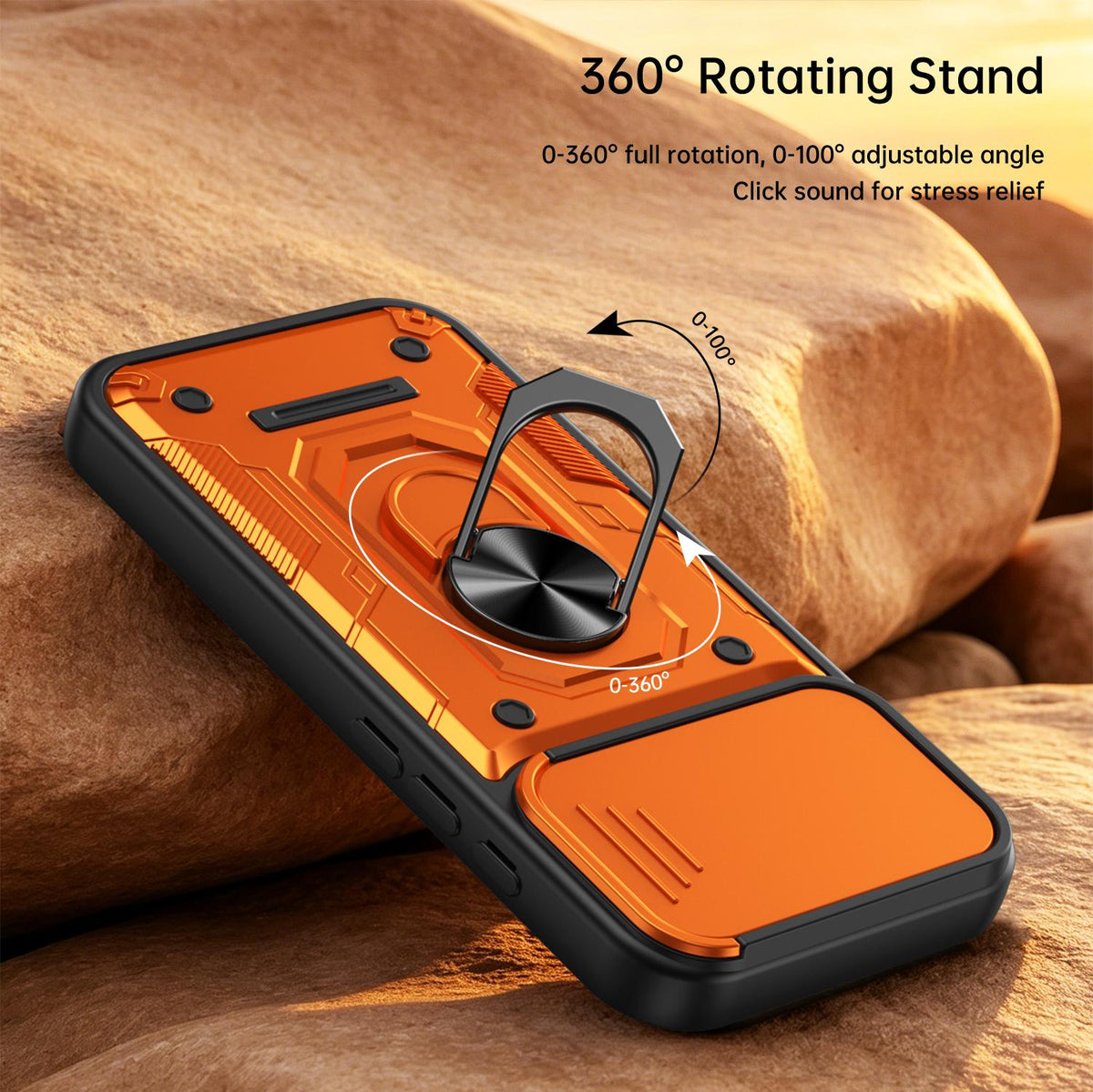 For iPhone 17 Nanshan Armor Sliding Camshield Ring Holder Phone Case - Black - EDA009714303C