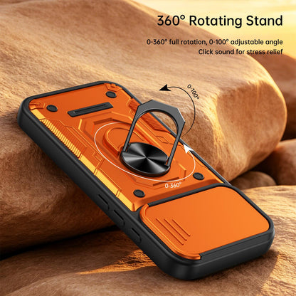 For iPhone 17 Nanshan Armor Sliding Camshield Ring Holder Phone Case - Black - EDA009714303C