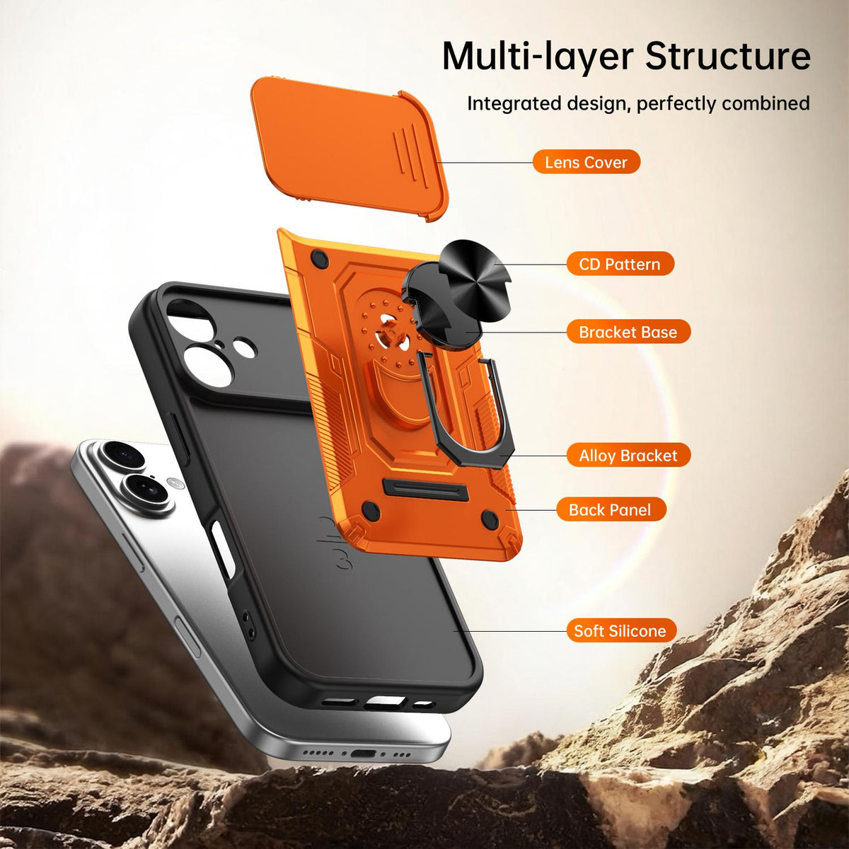 For iPhone 17 Nanshan Armor Sliding Camshield Ring Holder Phone Case - Black - EDA009714303C