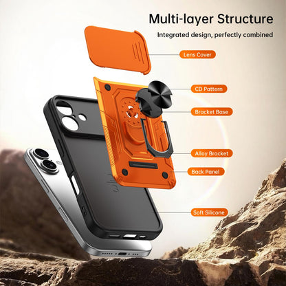 For iPhone 17 Nanshan Armor Sliding Camshield Ring Holder Phone Case - Black - EDA009714303C