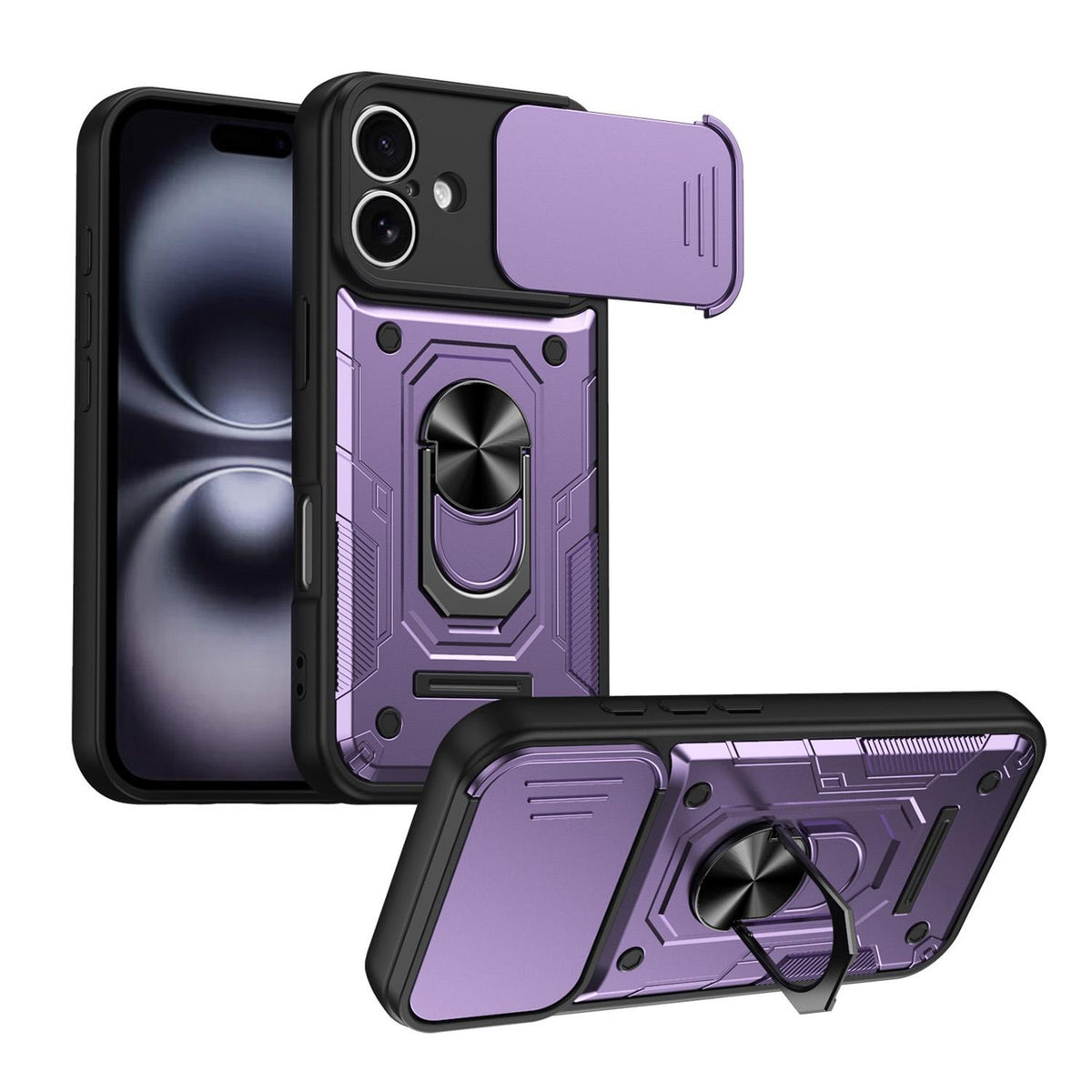 For iPhone 17 Nanshan Armor Sliding Camshield Ring Holder Phone Case - Purple - EDA009714303E