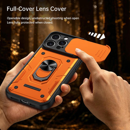 For iPhone 16 Pro Max Nanshan Armor Sliding Camshield Ring Holder Phone Case - Orange - EDA009714304A