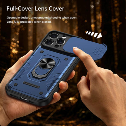 For iPhone 16 Pro Max Nanshan Armor Sliding Camshield Ring Holder Phone Case - Blue - EDA009714304B
