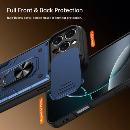 For iPhone 16 Pro Max Nanshan Armor Sliding Camshield Ring Holder Phone Case - Blue - EDA009714304B