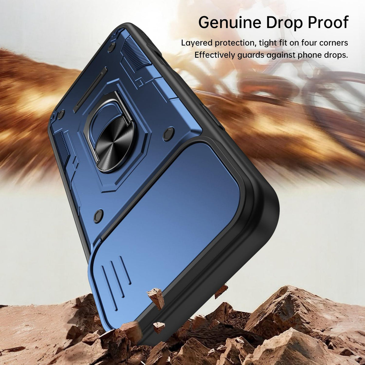 For iPhone 16 Pro Max Nanshan Armor Sliding Camshield Ring Holder Phone Case - Blue - EDA009714304B