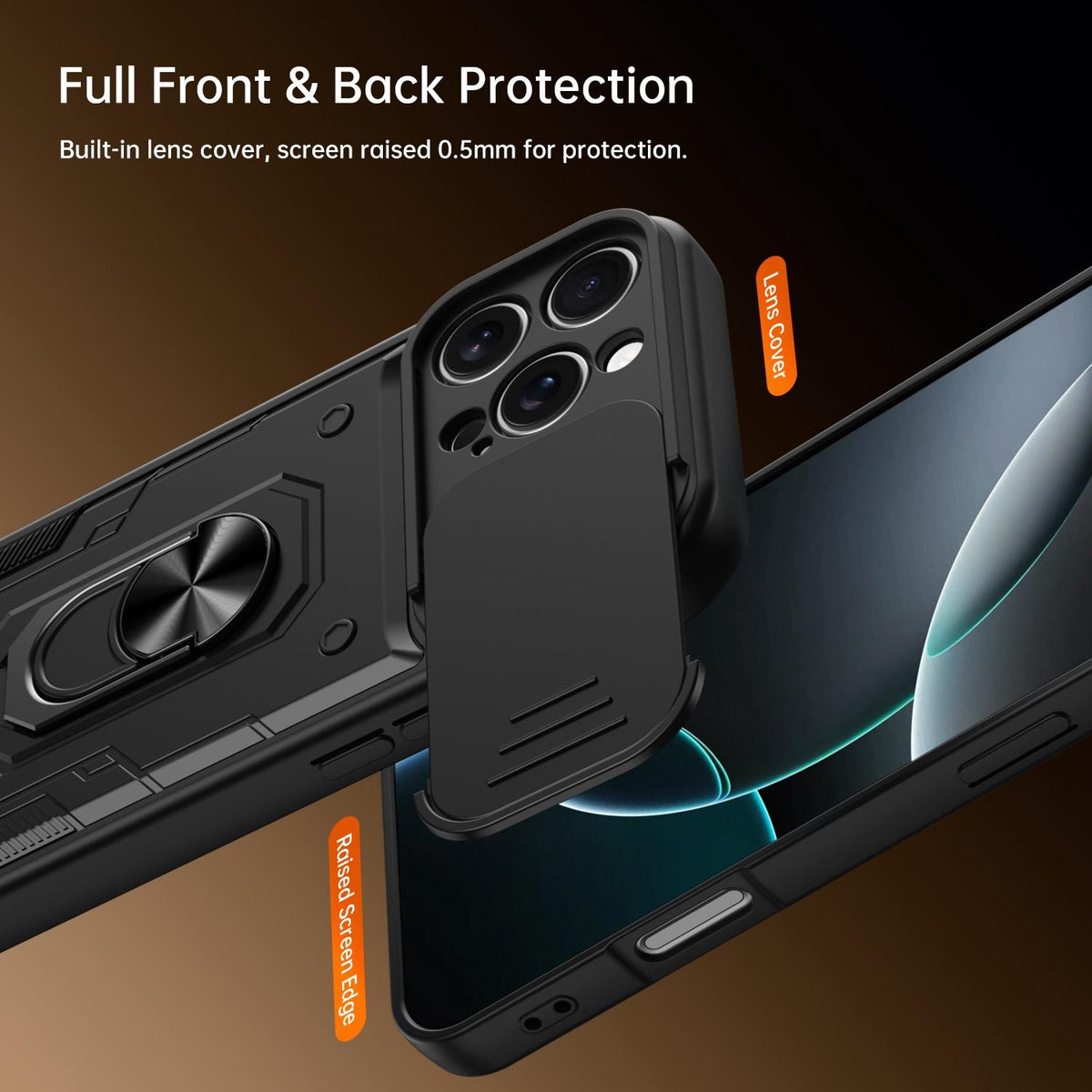 For iPhone 16 Pro Max Nanshan Armor Sliding Camshield Ring Holder Phone Case - Black - EDA009714304C