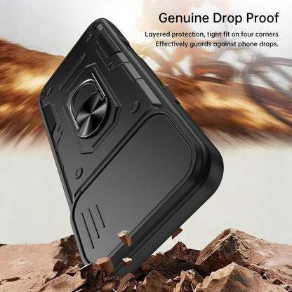 For iPhone 16 Pro Max Nanshan Armor Sliding Camshield Ring Holder Phone Case - Black - EDA009714304C