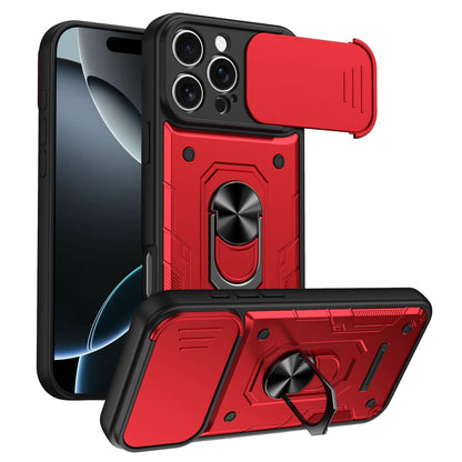 For iPhone 16 Pro Max Nanshan Armor Sliding Camshield Ring Holder Phone Case - Red - EDA009714304D