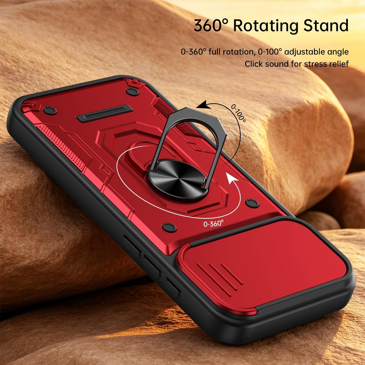 For iPhone 16 Pro Max Nanshan Armor Sliding Camshield Ring Holder Phone Case - Red - EDA009714304D