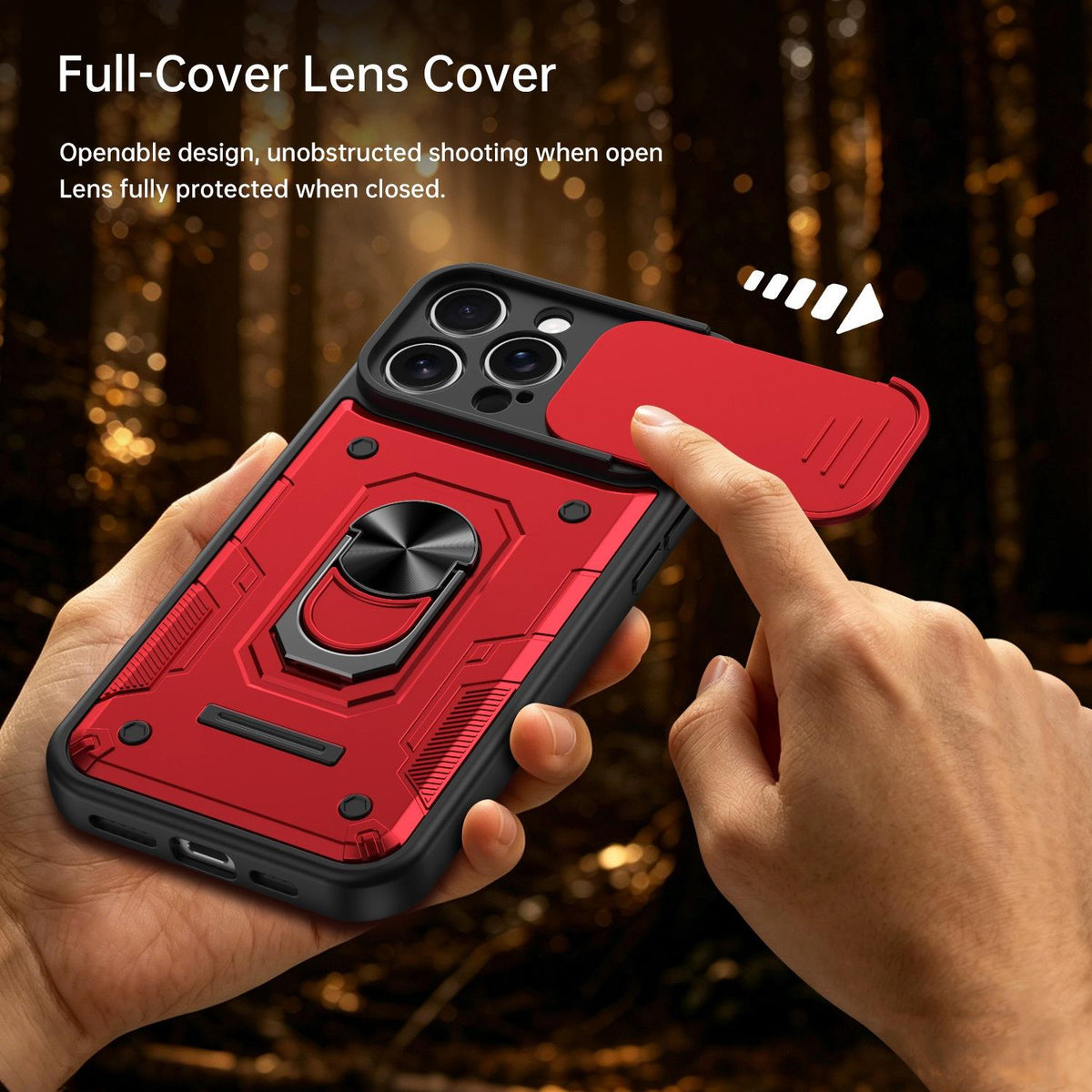 For iPhone 16 Pro Max Nanshan Armor Sliding Camshield Ring Holder Phone Case - Red - EDA009714304D