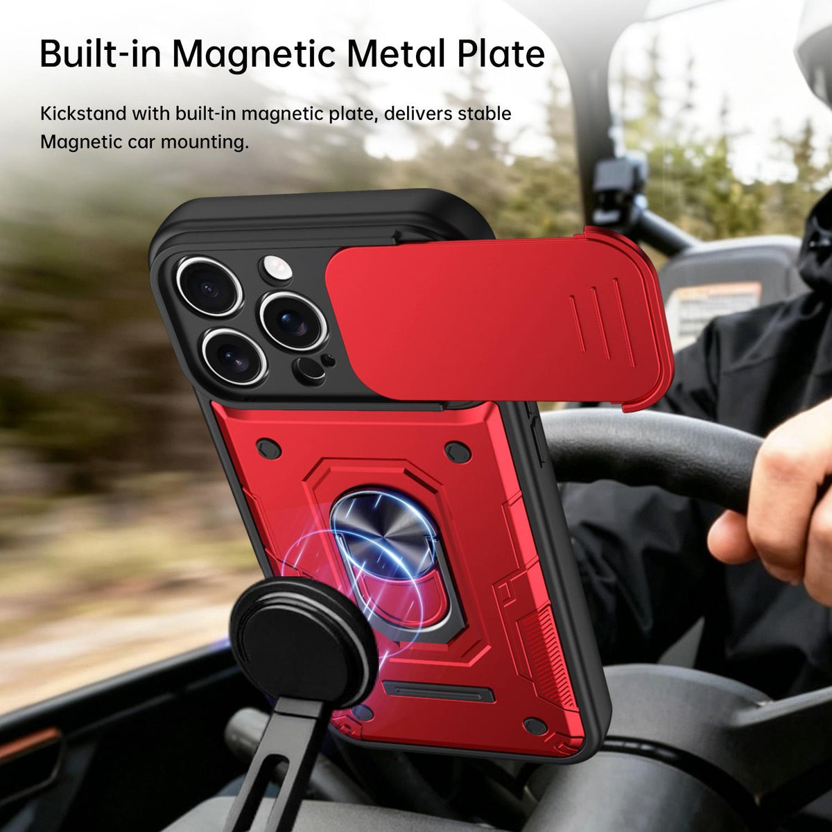 For iPhone 16 Pro Max Nanshan Armor Sliding Camshield Ring Holder Phone Case - Red - EDA009714304D
