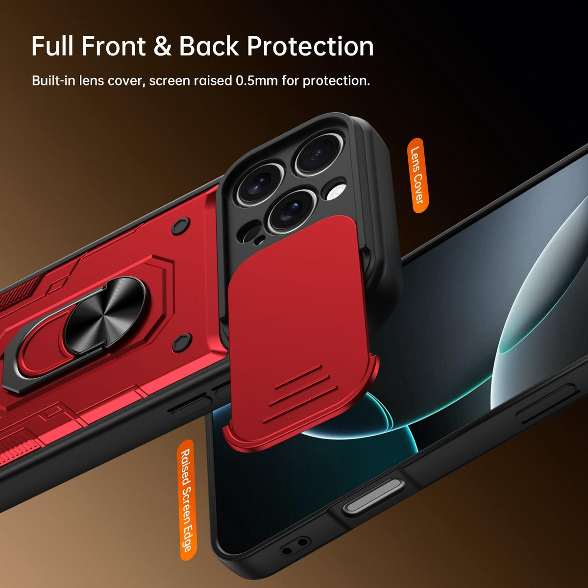 For iPhone 16 Pro Max Nanshan Armor Sliding Camshield Ring Holder Phone Case - Red - EDA009714304D