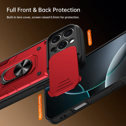 For iPhone 16 Pro Max Nanshan Armor Sliding Camshield Ring Holder Phone Case - Red - EDA009714304D