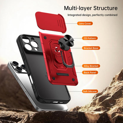 For iPhone 16 Pro Max Nanshan Armor Sliding Camshield Ring Holder Phone Case - Red - EDA009714304D
