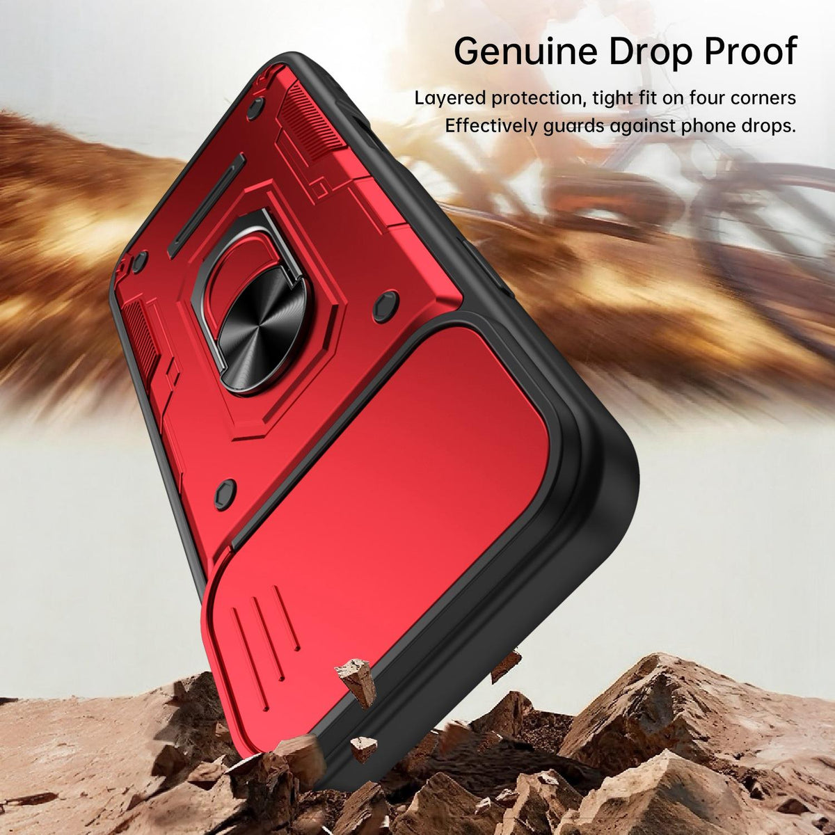 For iPhone 16 Pro Max Nanshan Armor Sliding Camshield Ring Holder Phone Case - Red - EDA009714304D