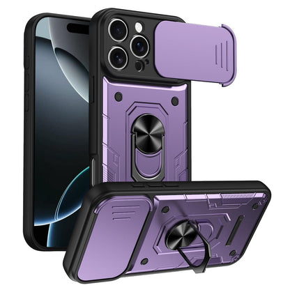 For iPhone 16 Pro Max Nanshan Armor Sliding Camshield Ring Holder Phone Case - Purple - EDA009714304E