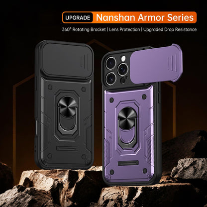 For iPhone 16 Pro Max Nanshan Armor Sliding Camshield Ring Holder Phone Case - Purple - EDA009714304E