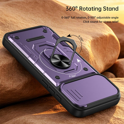 For iPhone 16 Pro Max Nanshan Armor Sliding Camshield Ring Holder Phone Case - Purple - EDA009714304E