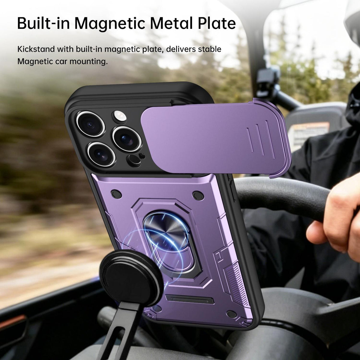 For iPhone 16 Pro Max Nanshan Armor Sliding Camshield Ring Holder Phone Case - Purple - EDA009714304E