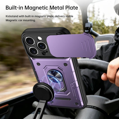 For iPhone 16 Pro Max Nanshan Armor Sliding Camshield Ring Holder Phone Case - Purple - EDA009714304E