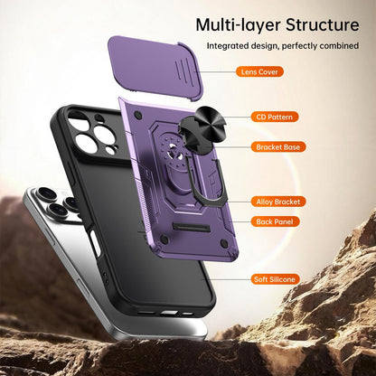 For iPhone 16 Pro Max Nanshan Armor Sliding Camshield Ring Holder Phone Case - Purple - EDA009714304E