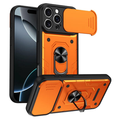 For iPhone 16 Pro Nanshan Armor Sliding Camshield Ring Holder Phone Case - Orange - EDA009714305A