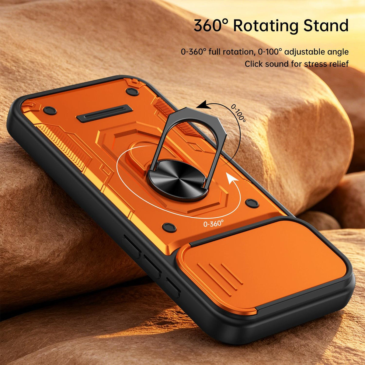 For iPhone 16 Pro Nanshan Armor Sliding Camshield Ring Holder Phone Case - Orange - EDA009714305A