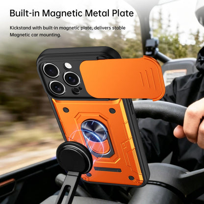 For iPhone 16 Pro Nanshan Armor Sliding Camshield Ring Holder Phone Case - Orange - EDA009714305A