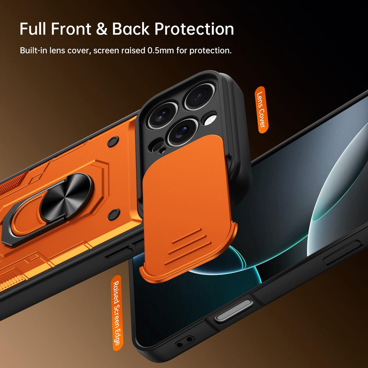 For iPhone 16 Pro Nanshan Armor Sliding Camshield Ring Holder Phone Case - Orange - EDA009714305A