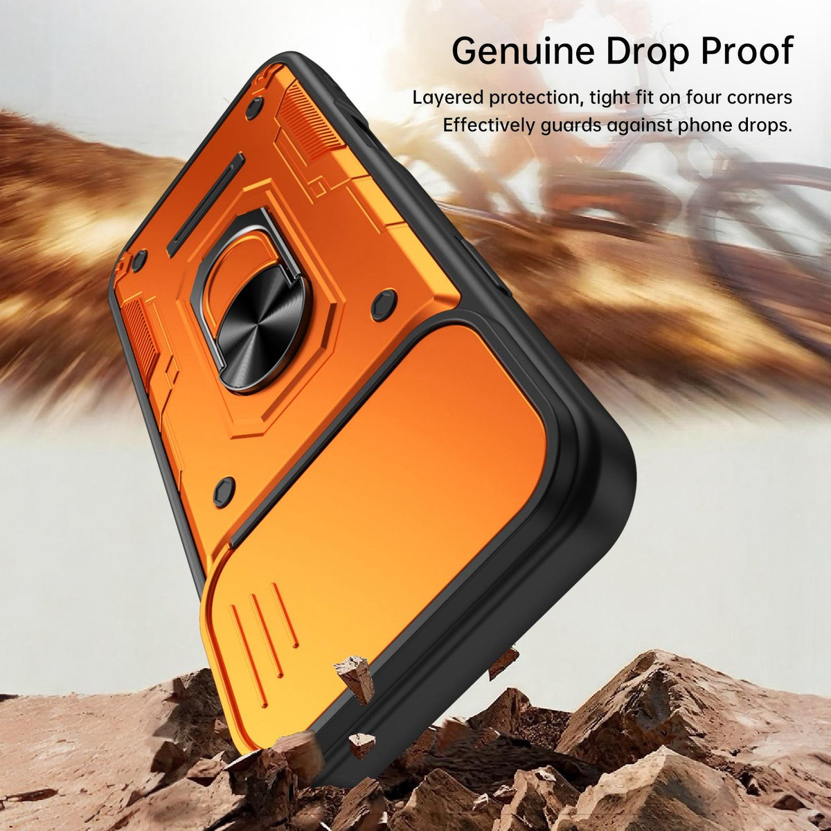 For iPhone 16 Pro Nanshan Armor Sliding Camshield Ring Holder Phone Case - Orange - EDA009714305A