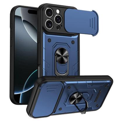 For iPhone 16 Pro Nanshan Armor Sliding Camshield Ring Holder Phone Case - Blue - EDA009714305B