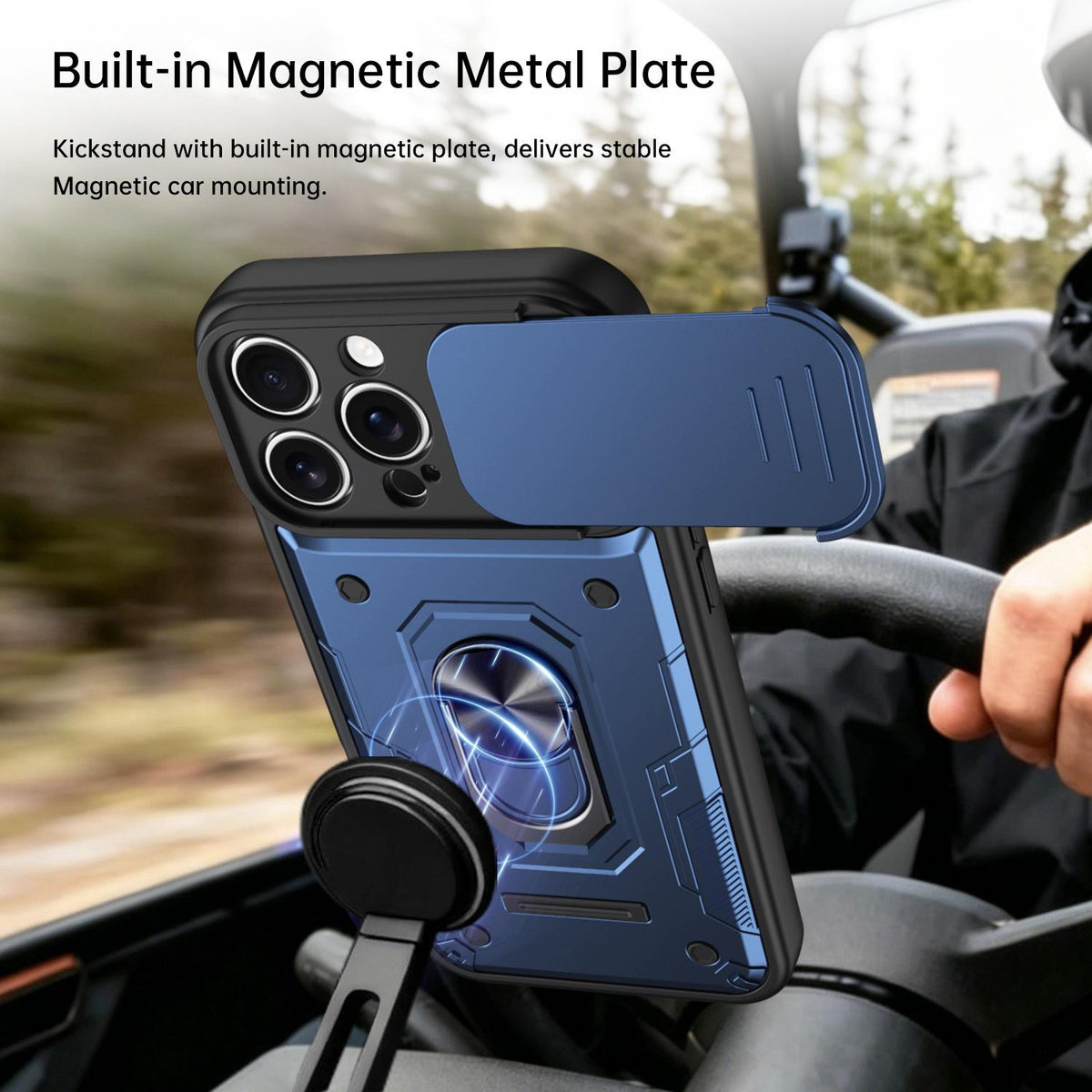 For iPhone 16 Pro Nanshan Armor Sliding Camshield Ring Holder Phone Case - Blue - EDA009714305B
