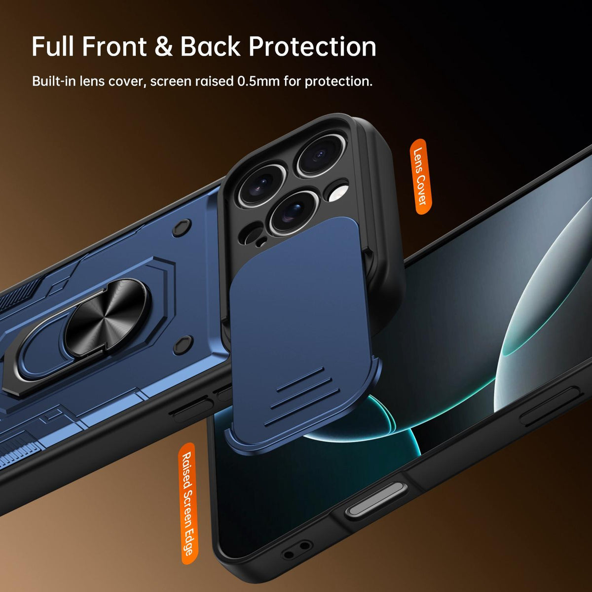 For iPhone 16 Pro Nanshan Armor Sliding Camshield Ring Holder Phone Case - Blue - EDA009714305B