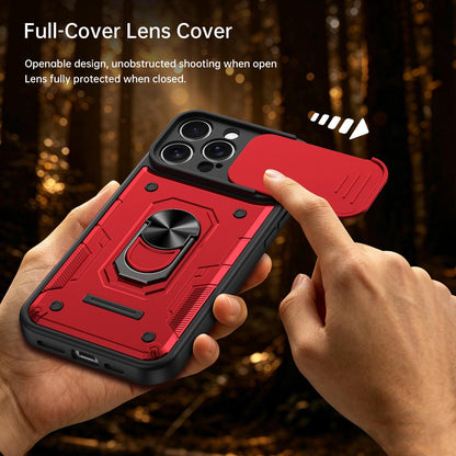 For iPhone 16 Pro Nanshan Armor Sliding Camshield Ring Holder Phone Case - Red - EDA009714305D