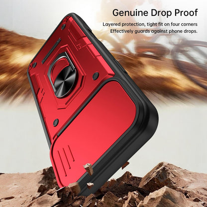 For iPhone 16 Pro Nanshan Armor Sliding Camshield Ring Holder Phone Case - Red - EDA009714305D