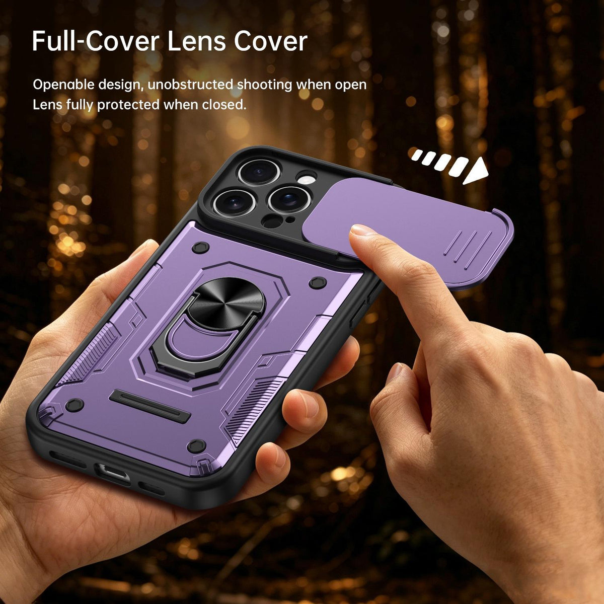 For iPhone 16 Pro Nanshan Armor Sliding Camshield Ring Holder Phone Case - Purple - EDA009714305E