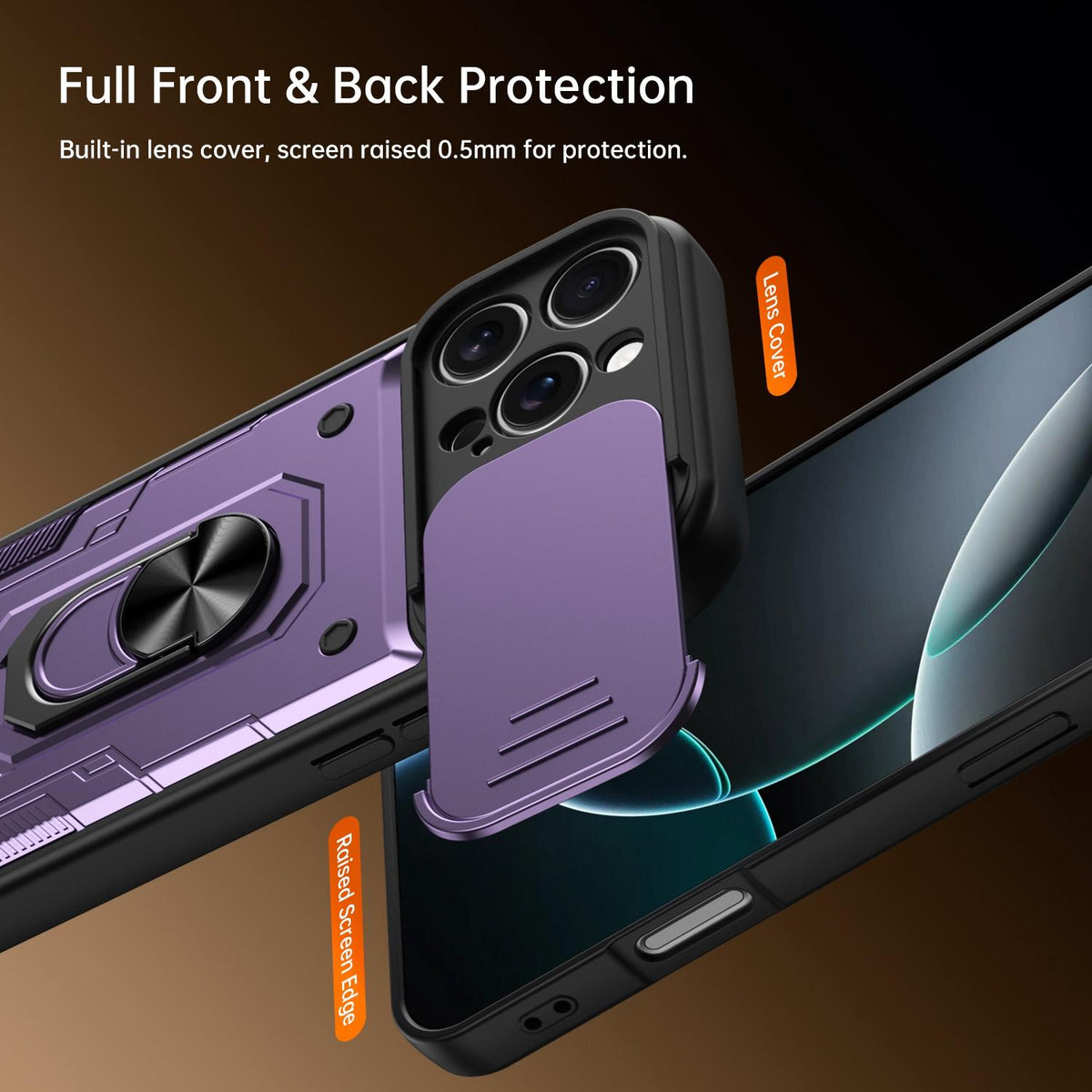 For iPhone 16 Pro Nanshan Armor Sliding Camshield Ring Holder Phone Case - Purple - EDA009714305E